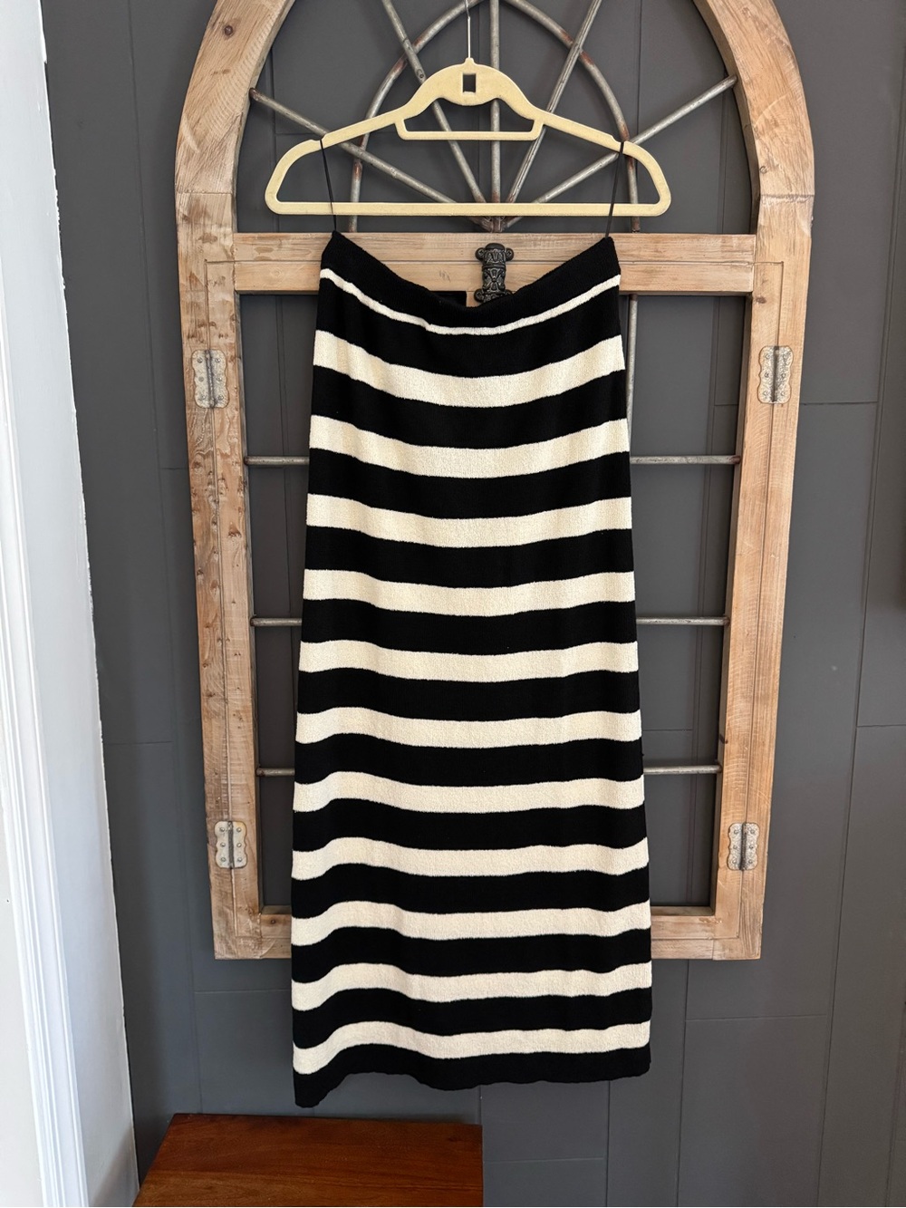 Paper Denim & Cloth Black and Cream Striped Midi Skirt
